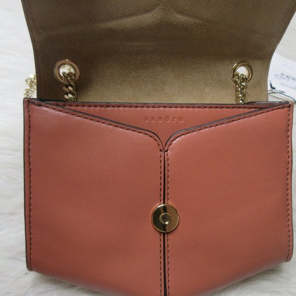 SANDRO Cognac Brown Calfskin Clutch bag nwt - Picture 5 of 11